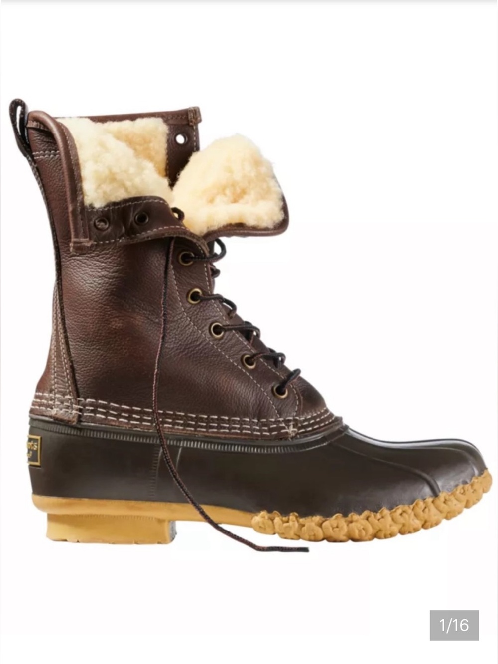 L.L. Bean Brown Leather Shearling-Lined Duck Boots with Tan Sole